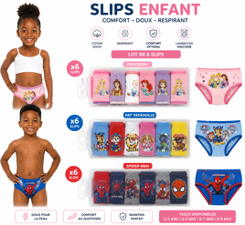 Lot de 6 Slips Enfant – Garçon & Fille model aléatoire