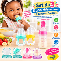 Set de 3 Tétines Grignoteuses + Biberon Cuillère pour Bébé