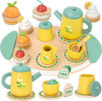 Service à Thé en Bois pour Enfants – Set de Dînette Montessori 15 Pièces