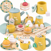 Service à Thé en Bois pour Enfants – Set de Dînette Montessori 15 Pièces
