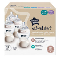 Tommee Tippee Natural Start – Lot de 4 Biberons 260 ml – Débit Lent 0m+ – Anti-Colique – Sans BPA