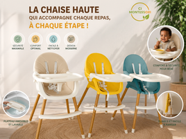 Chaise haute scandinave en bois naturel durable , 2 positions