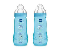 Lot de 2 Biberons MAM 330 ml – Anti-Colique – Tétine Débit Moyen – Design Fleurs & Coccinelles – Sans BPA