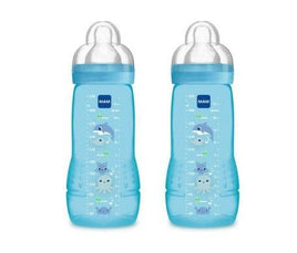 Lot de 2 Biberons MAM 330 ml – Anti-Colique – Tétine Débit Moyen – Design Fleurs & Coccinelles – Sans BPA