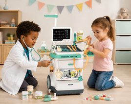 Chariot Médical pour Enfant – Kit Docteur 26 Pièces avec Lumières et Sons