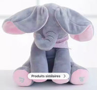 Peluche Éléphant Musicale – Jouet Interactif Doux pour Bébé. Oreilles qui bougent