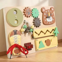 🧸 Busy Board Montessori en Bois – Tableau d’Activités Sensoriel pour Enfant