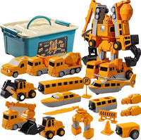 🚜 Coffret de Véhicules de Chantier Transformables avec Boîte de Rangement