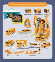 🚜 Coffret de Véhicules de Chantier Transformables avec Boîte de Rangement
