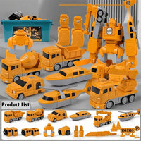🚜 Coffret de Véhicules de Chantier Transformables avec Boîte de Rangement