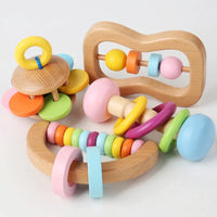Hochet en bois Montessori pour bébé 4 pieces