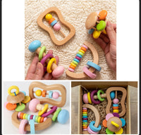 Hochet en bois Montessori pour bébé 4 pieces