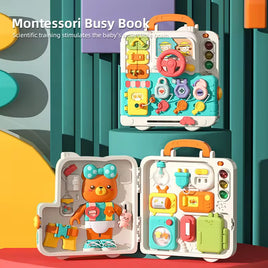 Montessori busy board 3 faces avec sons et lumiere, jouet de tableau d'activités 20 en 1 pour tout-petits de 1 à 3 ans,