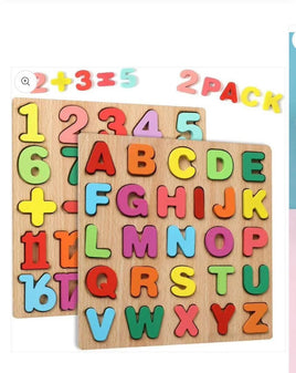 Puzzle éducatif en bois – Lettres &amp; Chiffres (Pack de 2)*
