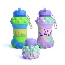 Gourde Pliable en Silicone – Colorée et Ludique – Avec Mousqueton 550 Ml