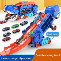 Camion Dinosaure avec Piste de Course Double – Coffret 16 Voitures Inclus