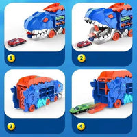 Camion Dinosaure avec Piste de Course Double – Coffret 16 Voitures Inclus