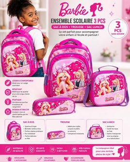 Ensemble Scolaire 3 Pièces – Barbie | Sac à dos, Trousse et Sac Repas CI à CM2 (Copie)