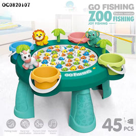 Table de Jeu de Pêche Électrique Rotative "Go Fishing Zoo" (45 Poissons, 4 Cannes)